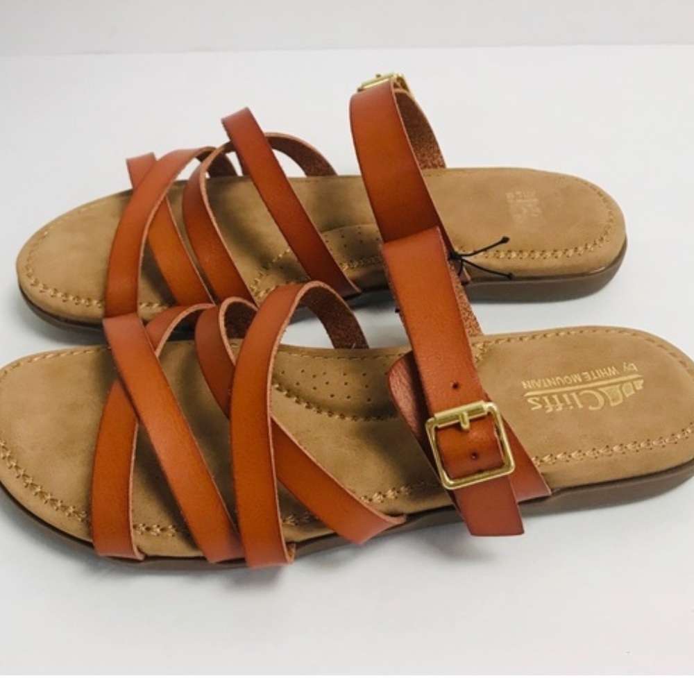 White Mountain Strappy Slide Sandals in Cognac Brown